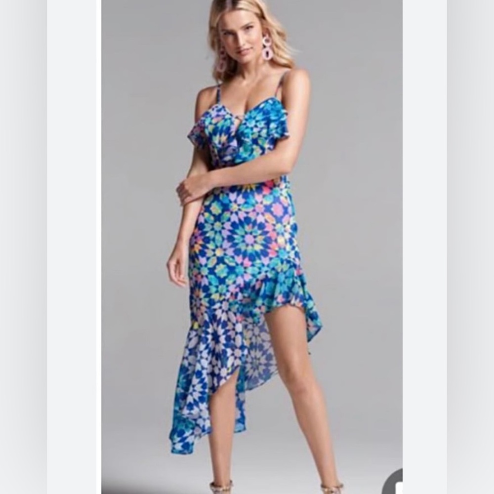 VENUS Asymmetrical Dress Spagetti Straps Geometric Print Party Y2K SZ 12 EUC